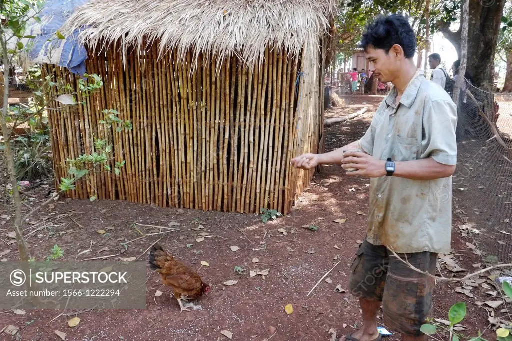 CAMBODIA. Projects of Caritas Cambodia, funded by SCIAF. Puchrey Chang village, Puchrey commune. Beneficiary family with fish pond and chickens, Mr Se...