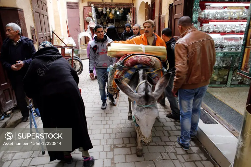 North Africa, Morocco, City of Fez (Fes), Medina, dinandiers aera (copper sheet metal craftsmen).