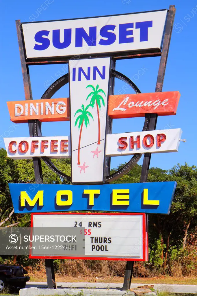 Florida, Florida Keys, US Route 1 One, Overseas Highway, Islamorada, Sunset Inn Motel, sign,