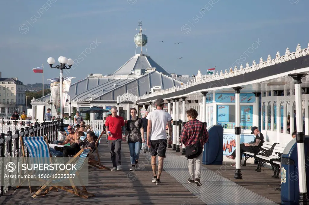 Deck Chairs on Brighton Pier, England, UK.