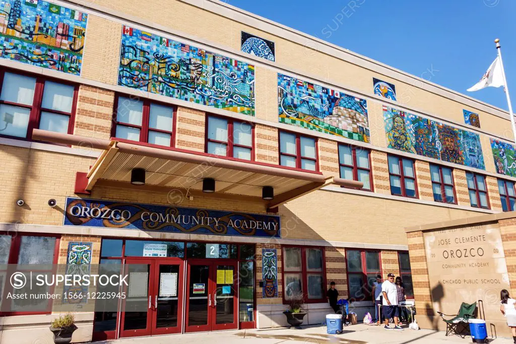 Illinois, Chicago, Lower West Side, Jose Clemente Orozco Community Academy, school, front, entrance.