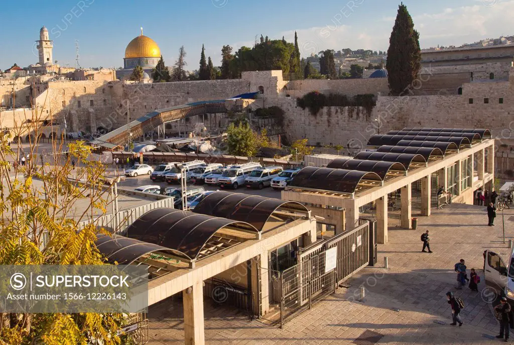 Security control to access the Western Wall, on background ramp to Temple Mount, Old City, Jerusalem, Israel.