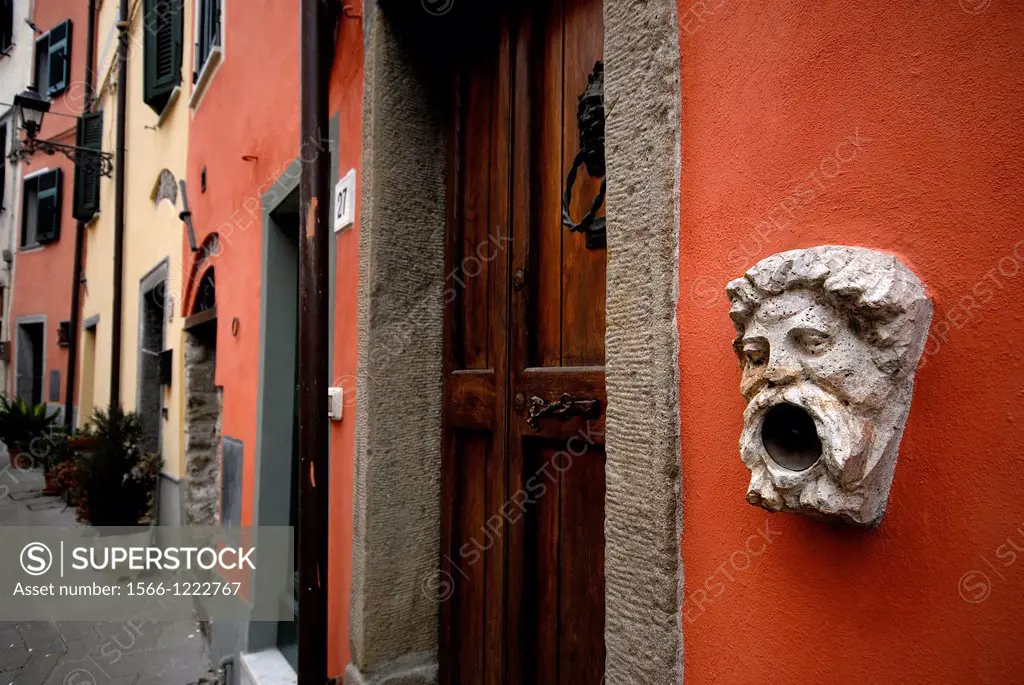 Sculpture in a small street in the town of Brugnato, La Spezia, Italy