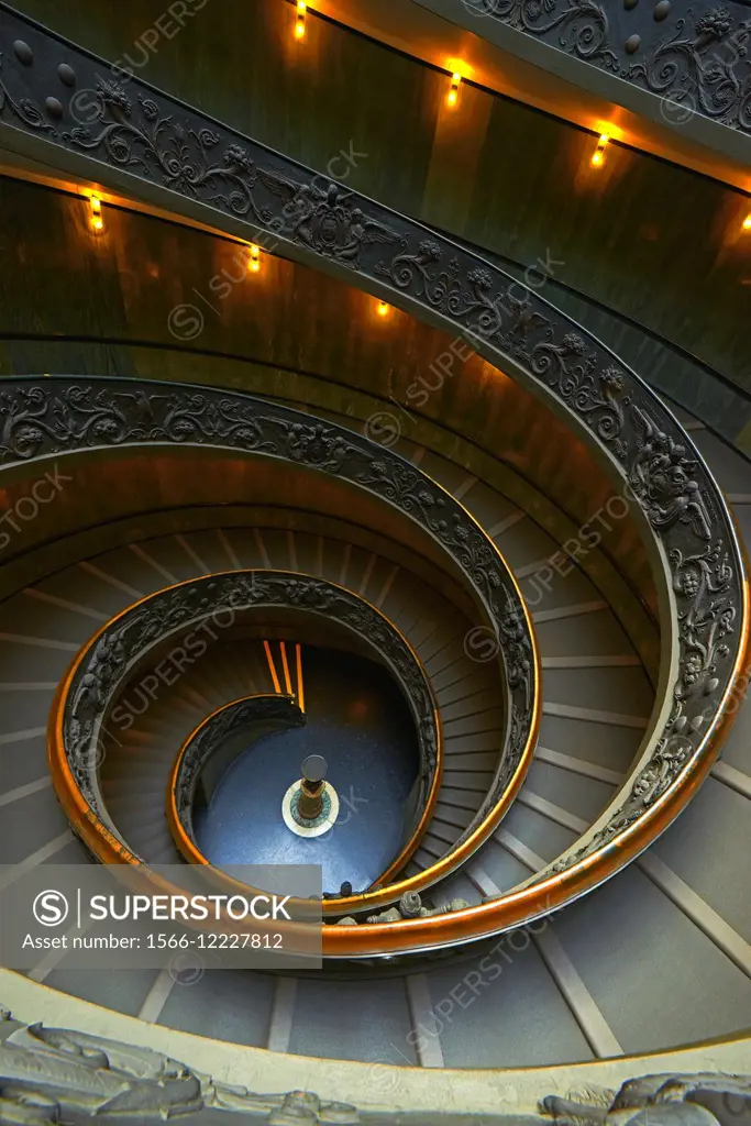 Vatican, Spiral stairs, Giuseppe Momo spiral staircase, Vatican Museums, Vatican City, Rome. Lazio, Italy.