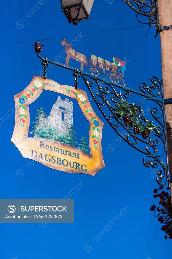 Close up of a restaurant sign in Alsace, France, Europe