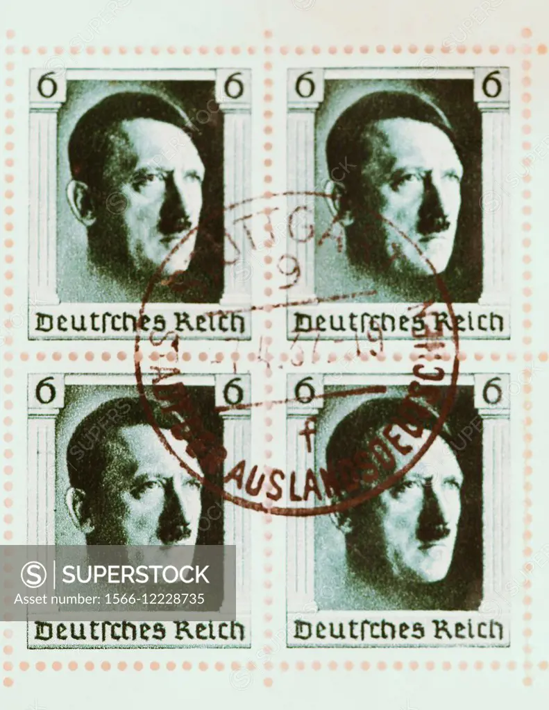 block of four german stamps with adolf hitler