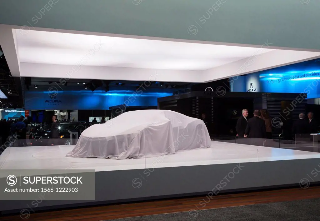 Detroit, Michigan - A car covered before its unveiling at the Accura display at the North American International Auto Show
