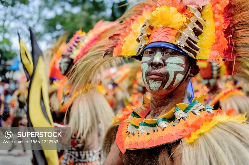 Participants of the parade during the celebration of Dinagyang in homage to ´The Santo Niño´, the patron saint of many Philippino cities  Iloilo, Phil...