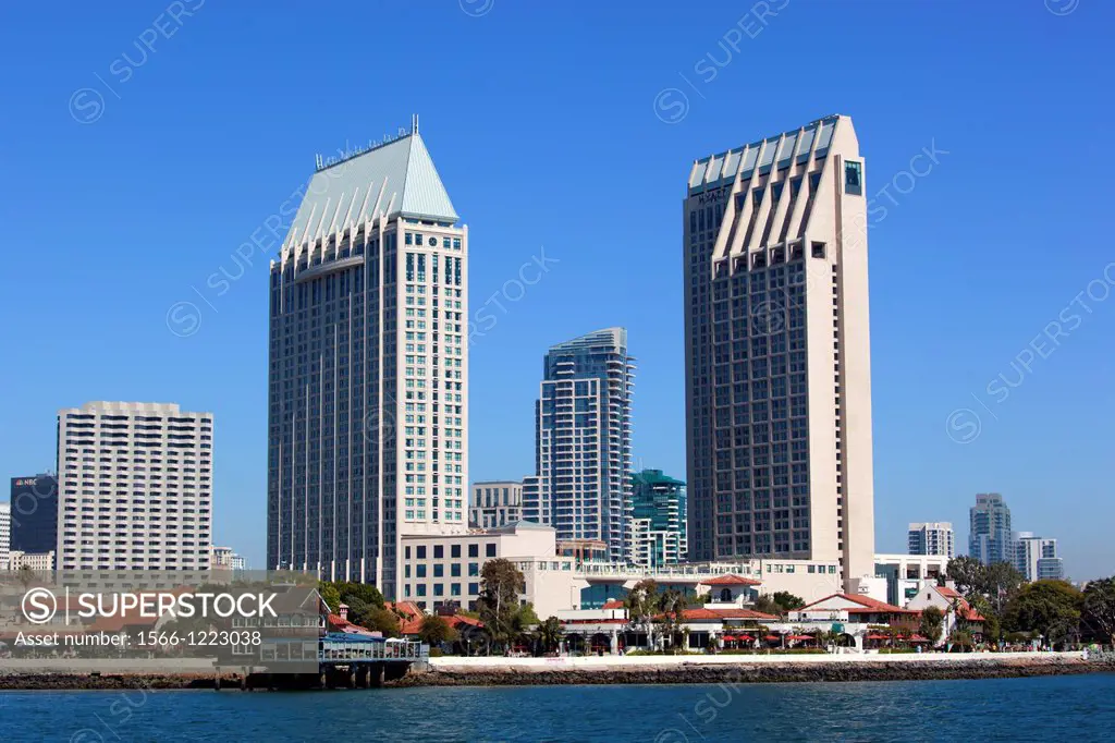 Waterfront and city skyline in San Diego, California, USA