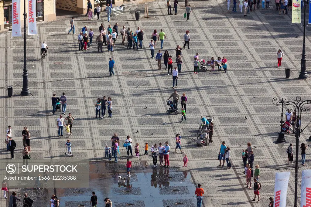 Romania, Transylvania, Sibiu, Piata Mare Square, elevated view.