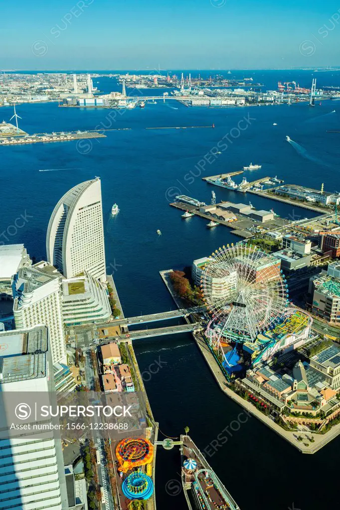 Japan, Yokohama City, Yokohama Bay, Cosmo world, bay bridge.
