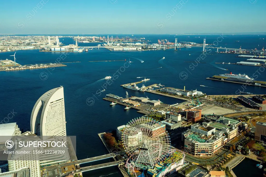 Japan, Yokohama City, Yokohama Bay, Cosmo world, bay bridge.