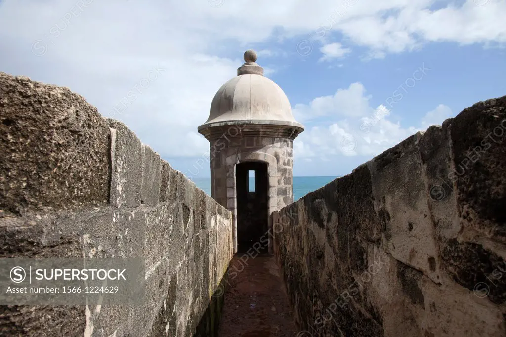 St  Juan  Puertorico  Detail of sentry tower, or garitas, on old city walls, Old San Juan, Puerto Rico.