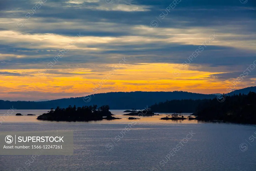 Sunset over Saltspring Island in the Gulf Islands near Vancouver Island, Canada.