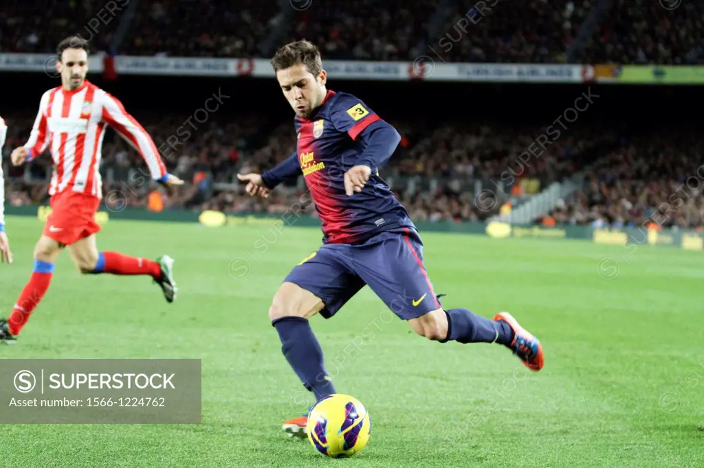 16/12/2012, NOU CAMP, BARCELONA  Jordi Alba attempts controls the ball during the match