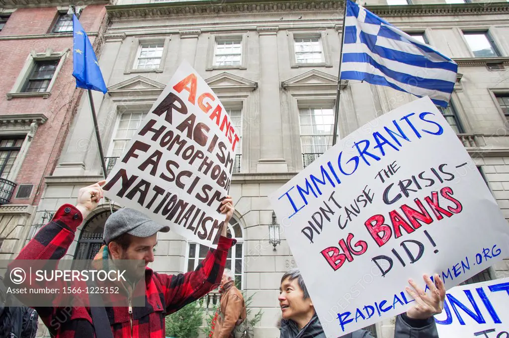 Supporters of democracy in Greece protest against the rise of the Golden Dawn political party in front of the Greek Consulate in New York The Golden D...