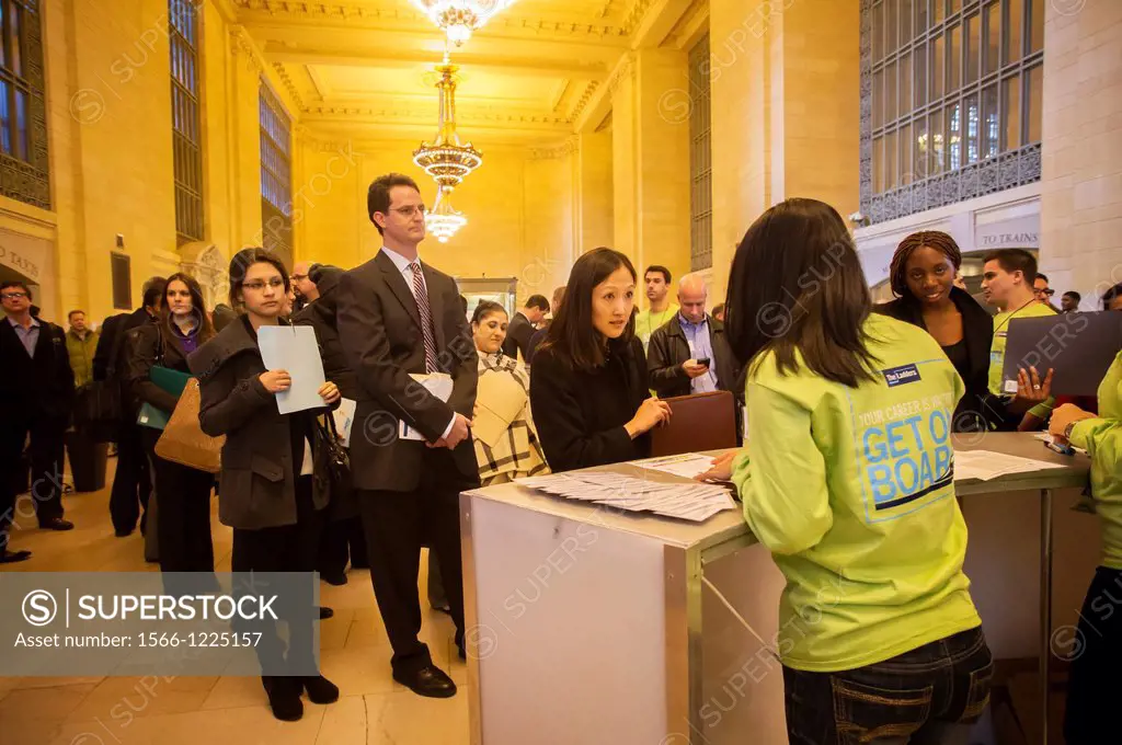 Job seekers attend The Ladders´ Job Central in Grand Central Terminal in New York Employers, recruiters, and career experts were present to help and e...
