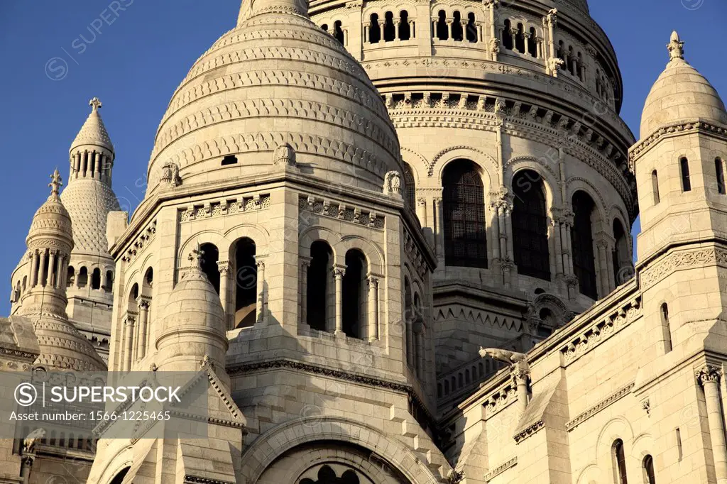 A closed up view of Basilica of the Sacre Coeur in Montmartre  Paris  France.