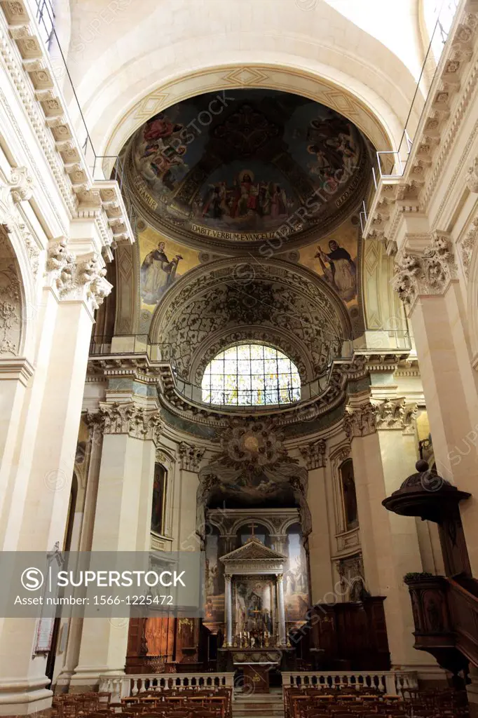 The interior view of church of Saint-Thomas-d´Aquin near boulevard Saint-Germain  Paris  France.