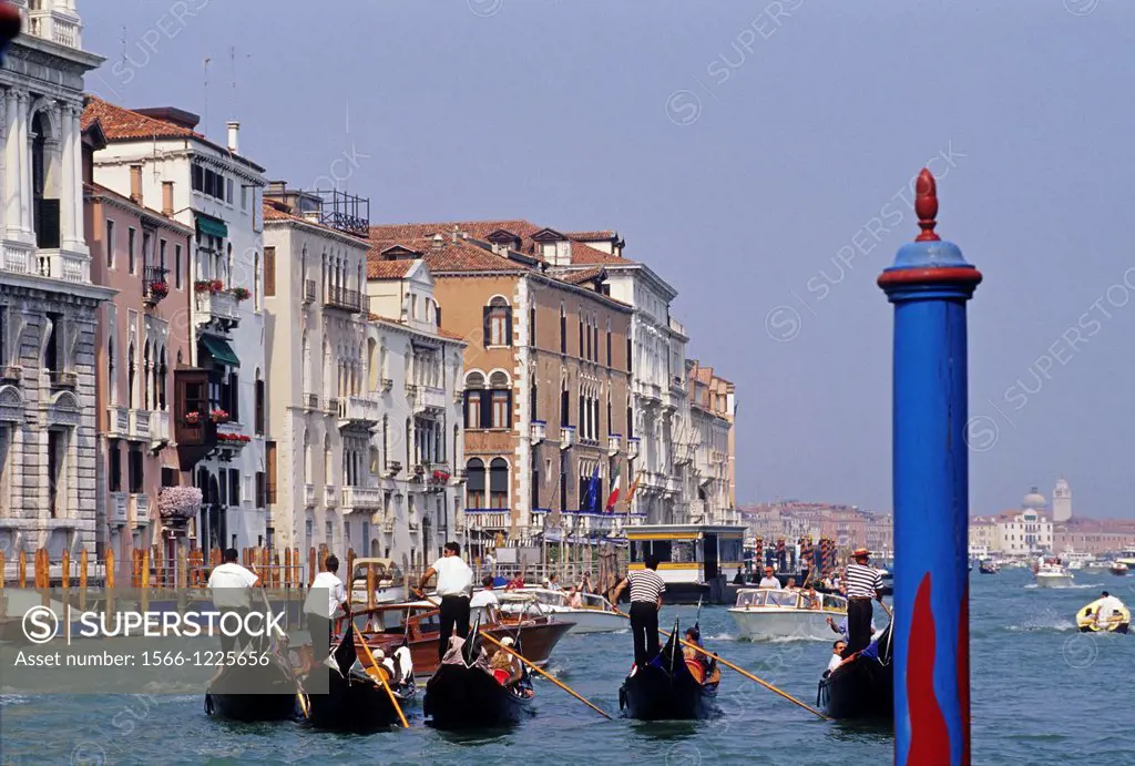 gondolas on the Grand Canal, Venice, Veneto region, Italy, Europe