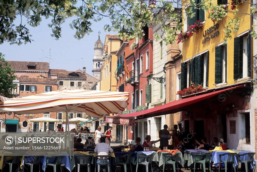 outside restaurant on Santa Margherita square, Dorsoduro district, Venice, Veneto region, Italy, Europe
