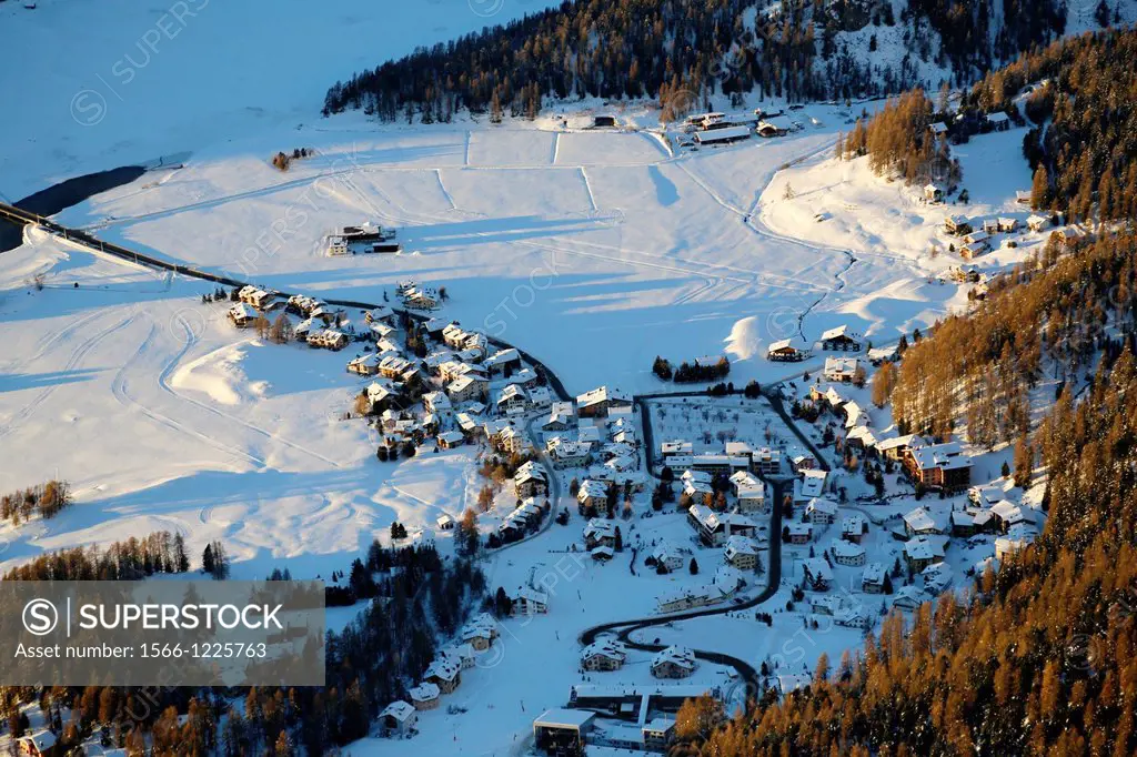 Switzerland, The Graubunden canton, Saint-Moritz, aerail view of St Moritz from helicopter