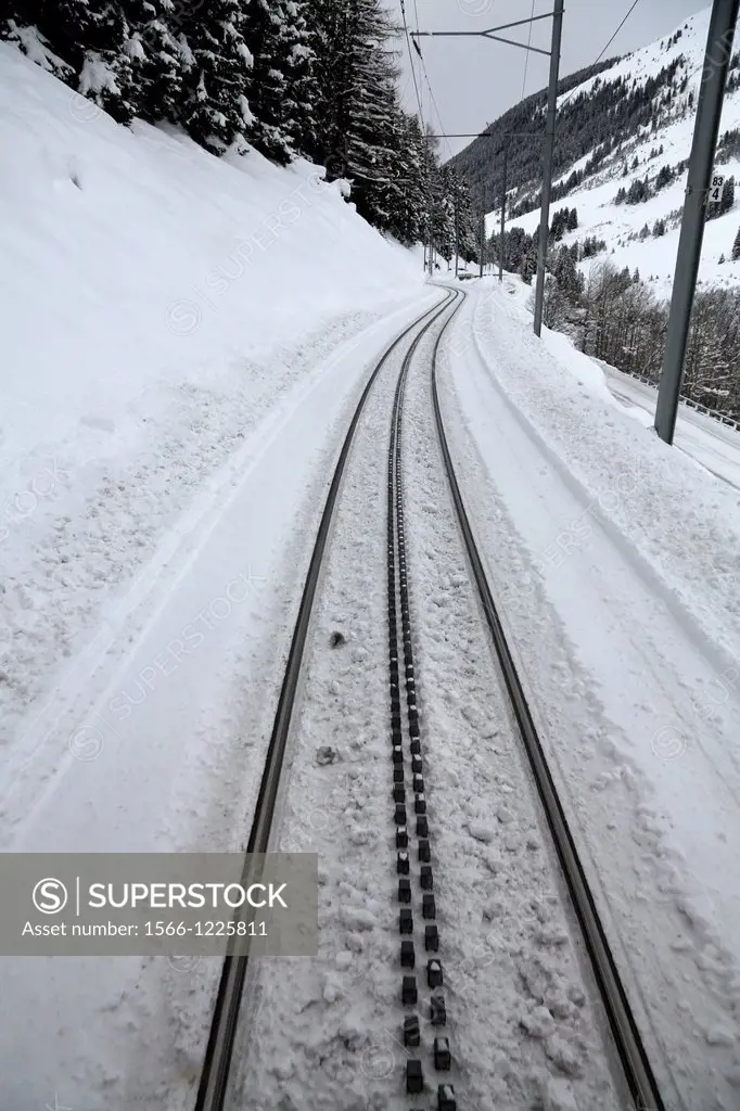 Switzerland, The Graubunden canton, the glacier express train, mountain rack train from Saint-Moritz to Zermatt