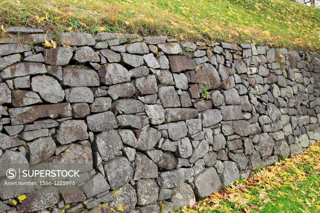 a rock wall at fort anne national historic park in annapolis royal, nova scotia