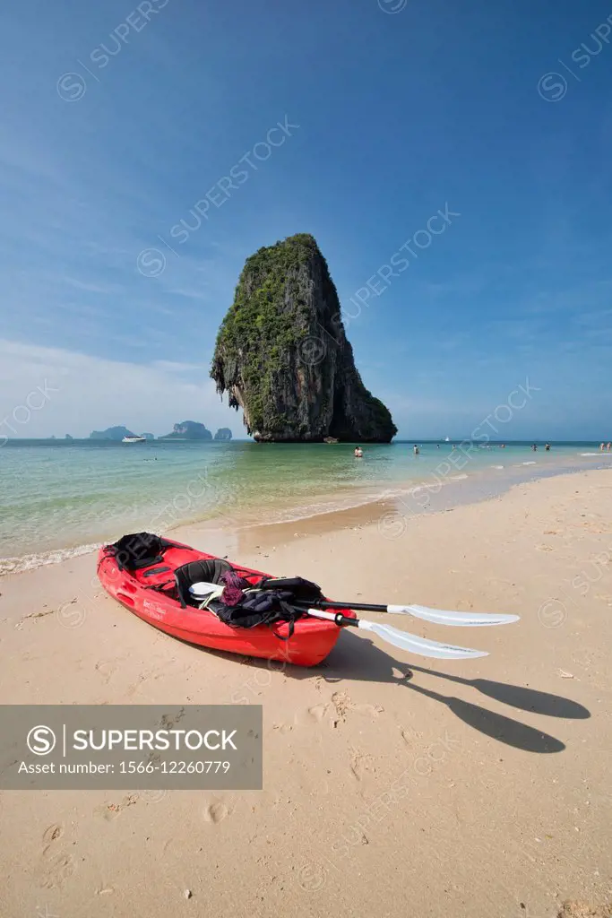 A lone kayak on Phra Nang Beach, Krabi, Thailand.