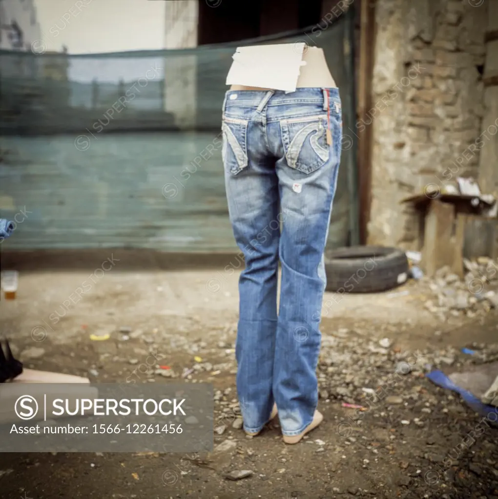 Street selling blue jeans, Czech Republic.