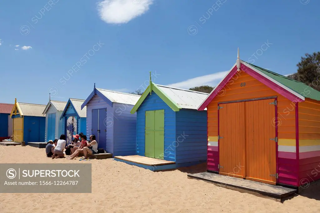 Painted bBeach huts in Melbourne Brighton Beach, Australia.