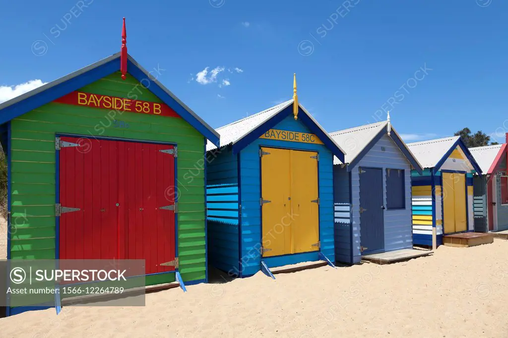 Painted bBeach huts in Melbourne Brighton Beach, Australia.