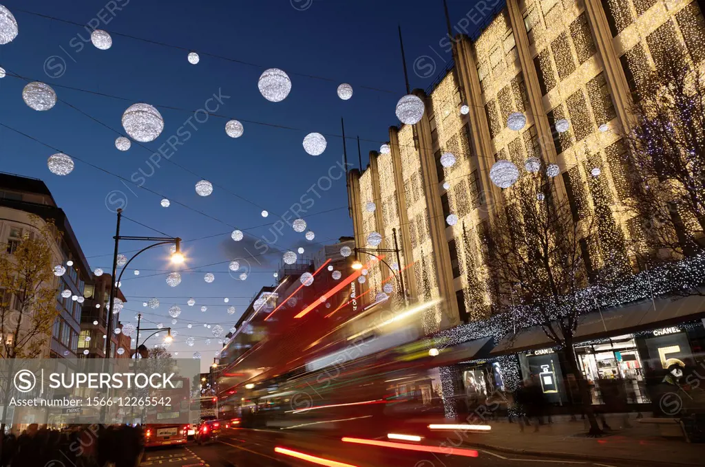 Christmas lights on Oxford Street, London, United Kingdom.