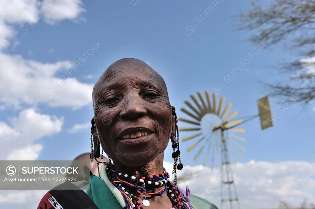 Face of a Massai woman of the Masai Mara, Kenya.