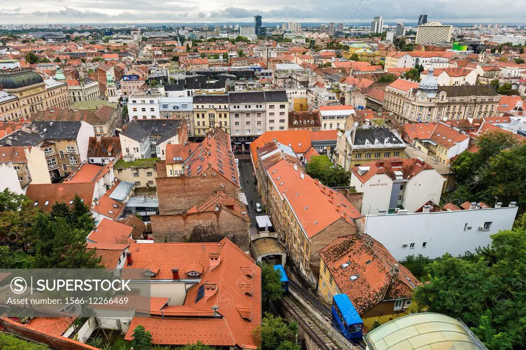View from LotršÄak Tower in old town Gradec, Zagreb, Croatia.