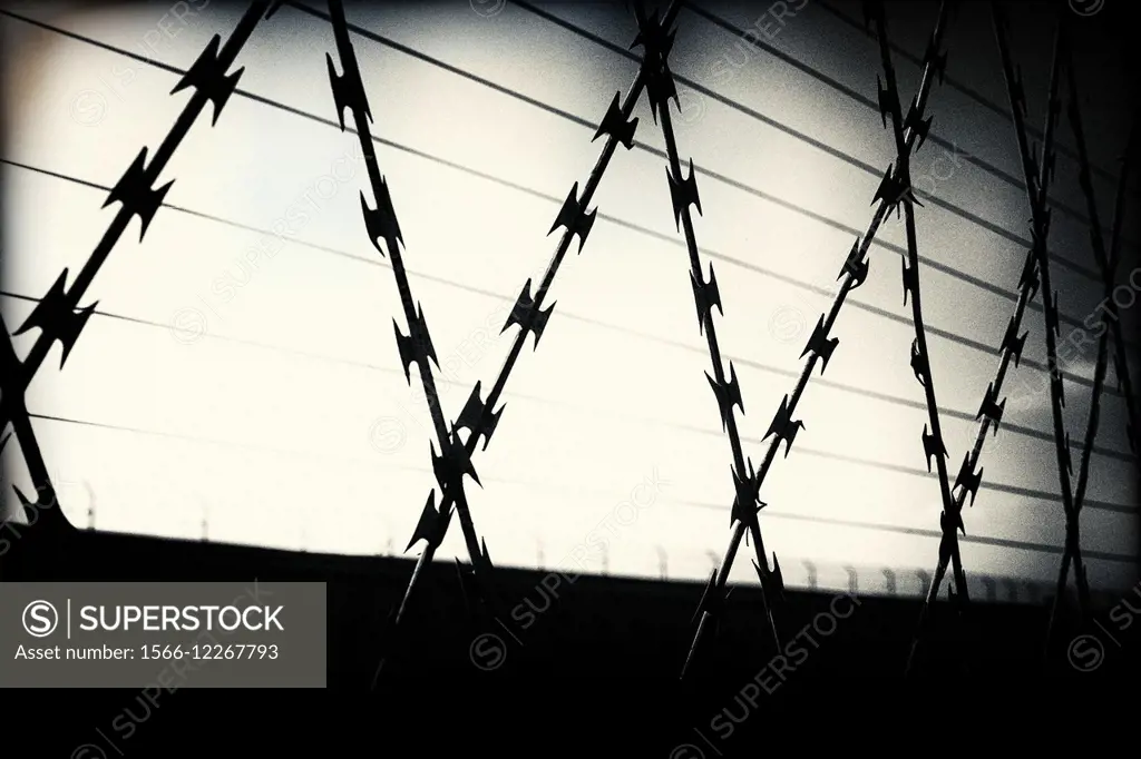 Closeup of a metal fence on the border. Israel, Middle East.