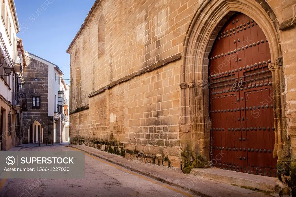 Calle de Roque Rojas, at right facade of Church, Iglesia de San Pablo, Ubeda, Andalusia, Spain