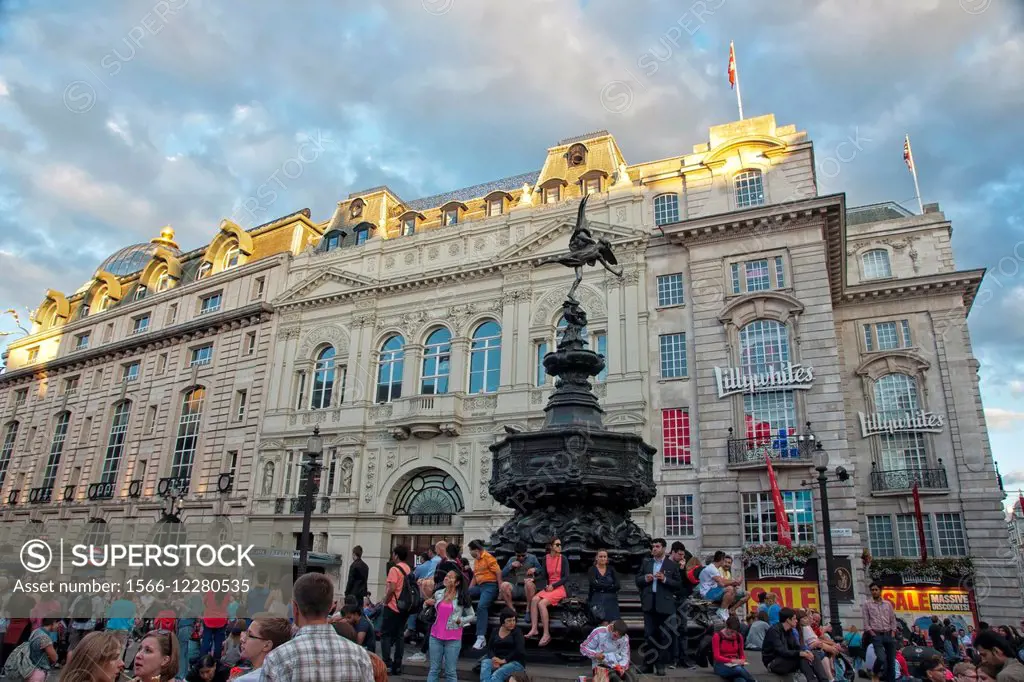 People around the Statue of Eros in Picadilly Circus London