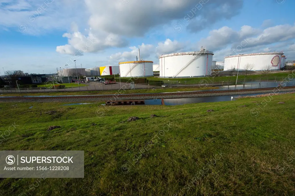 Rotterdam, Netherlands. Landscape with fuel-, and storage tanks.