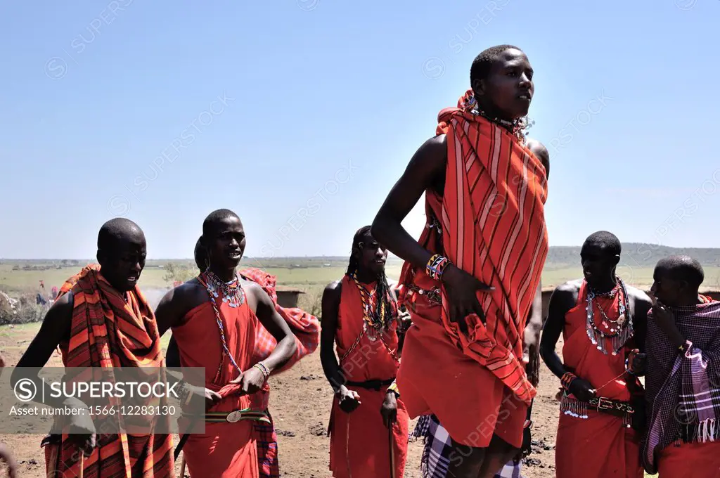 Massai Men sing and dance, Masai Warrior, Masai Mara, Kenya.