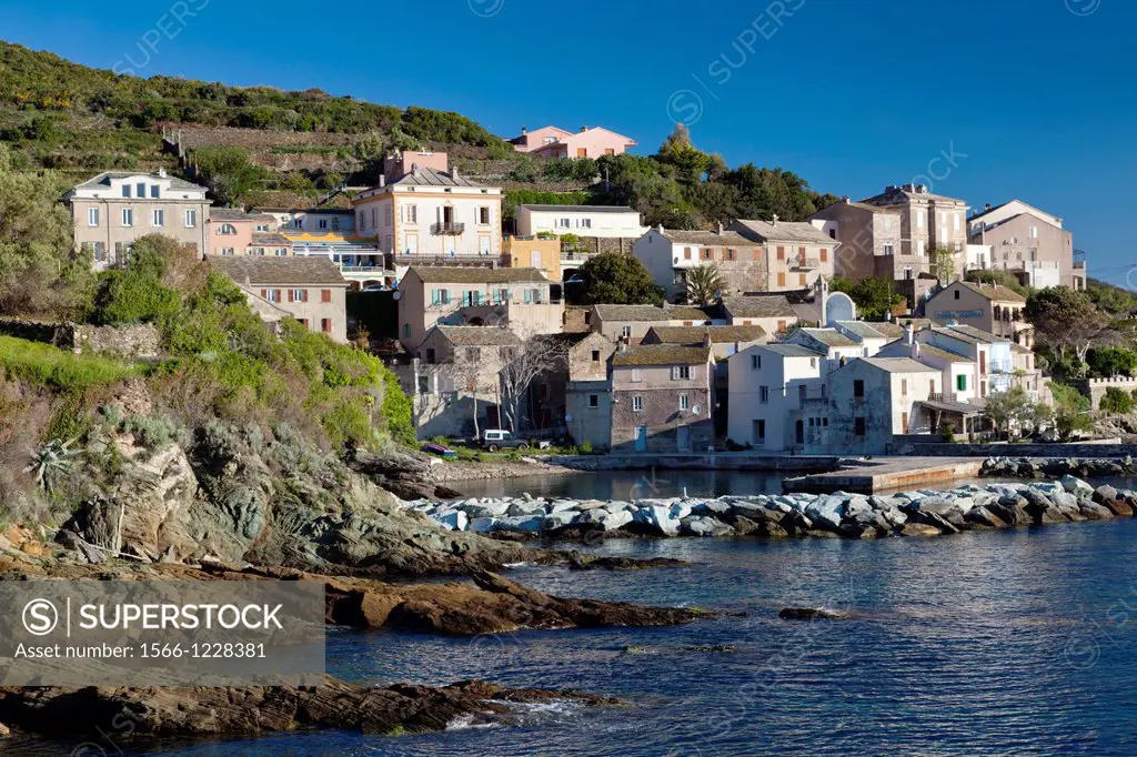 France, Corsica, Haute-Corse Department, Le Cap Corse, Lavasina, town view, dawn