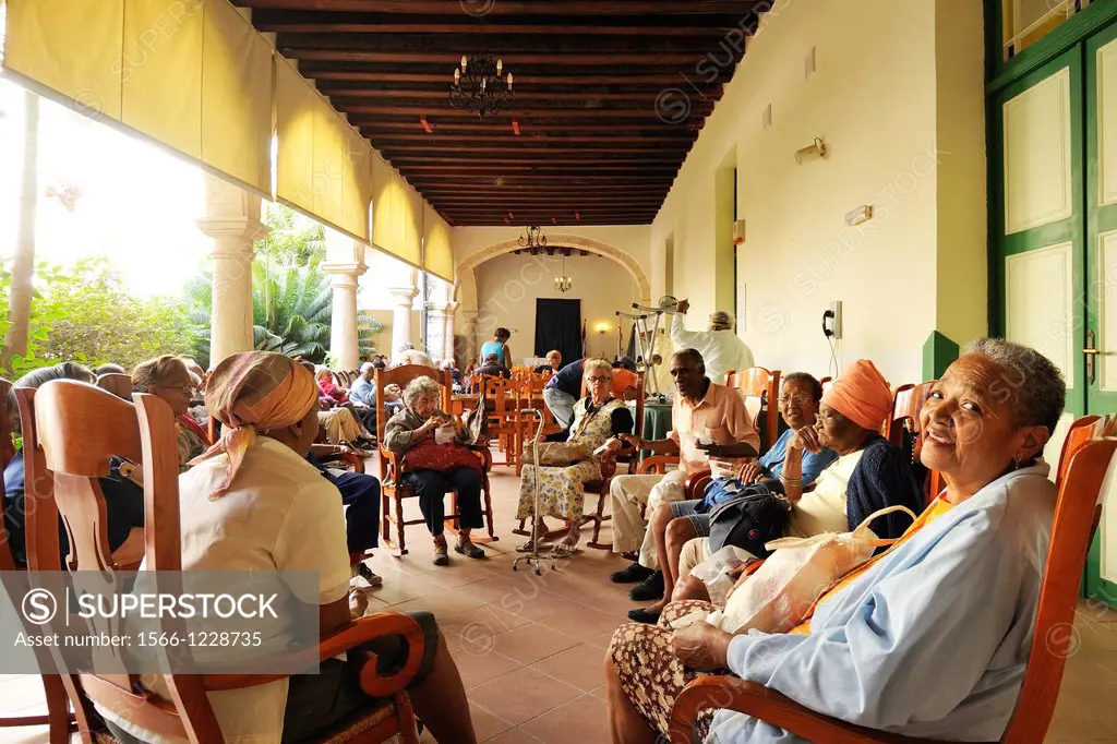 Havana  Cuba  Habana Vieja / Old Havana  Elderly habaneros attend a day centre at the Iglesia y Convento de Nuestra Senora de Belén / Church and Conve...