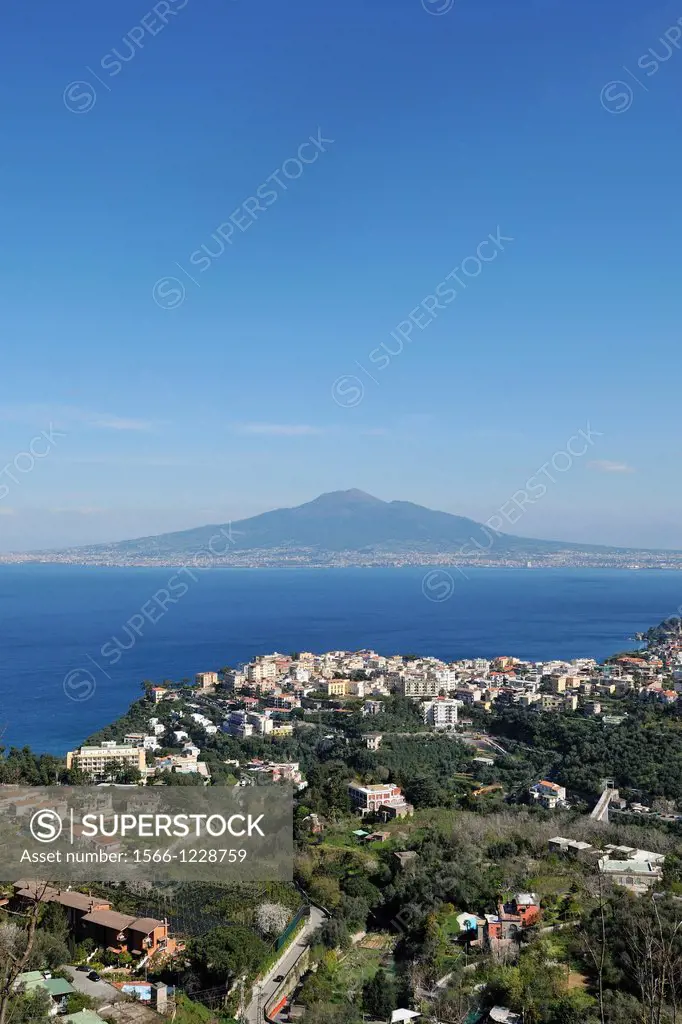 Vico Equense  Italy  The small coastal town of Vico Equense overlooking the Bay of Naples & Mount Vesuvius Volcano