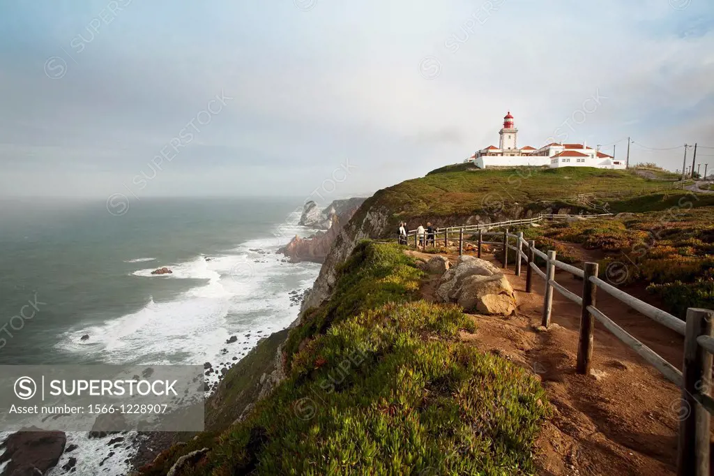View of the Cabo da Roca, with its cliffs, its abrupt coast and its lighthouse  Sintra, Lisbon, Portugal, Europe
