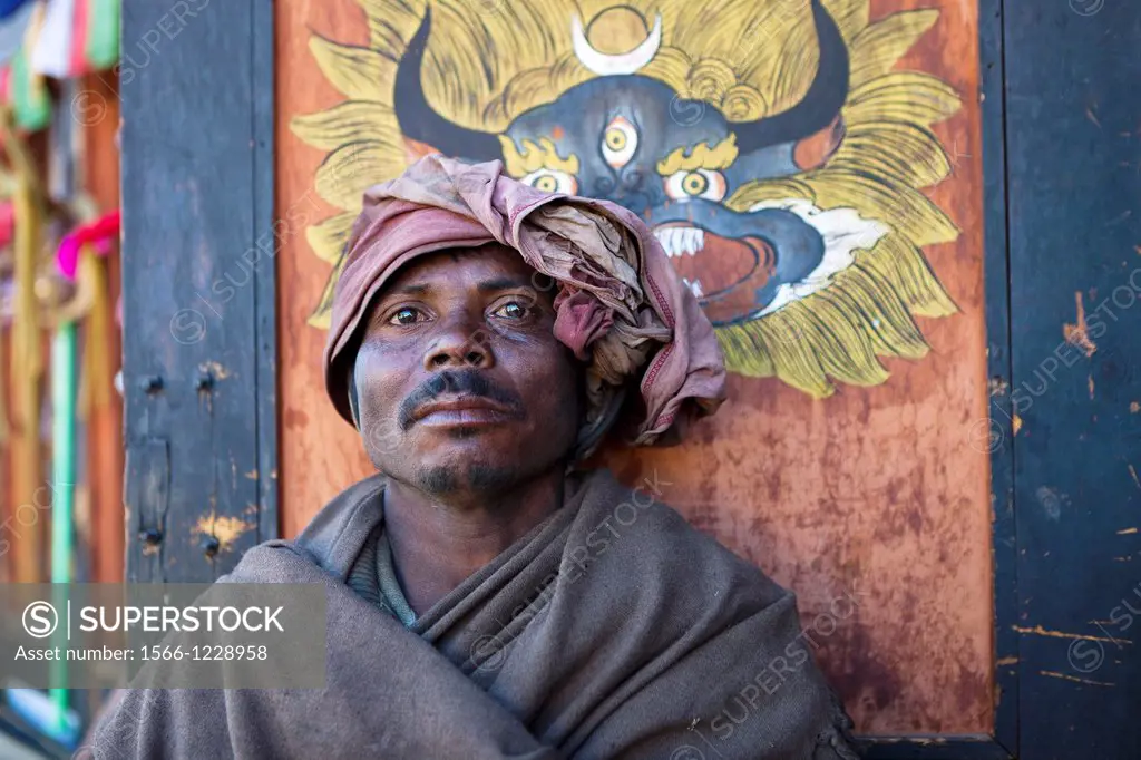 Man in a cafe of center town, Thimphu, Bhutan, Asia.