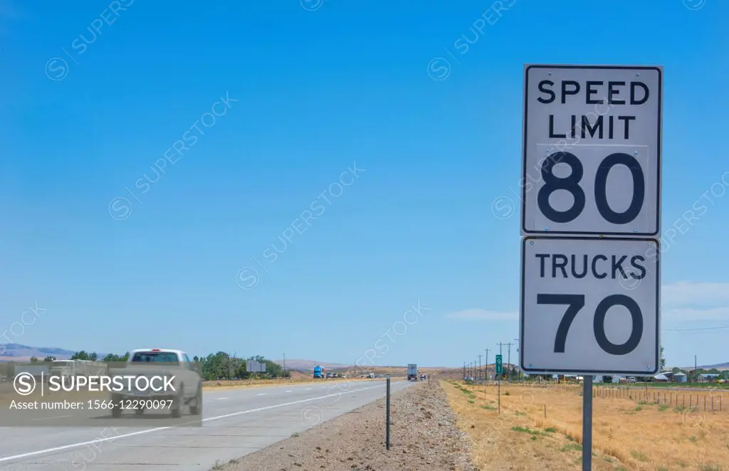 Idaho speed limit 80 mph sign fast cars in Western USA near Boise ID.