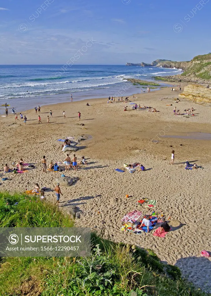Beach during summer at Dunas de Liencres and Pas Estuary Natural Park, Cantabria, northern Spain.