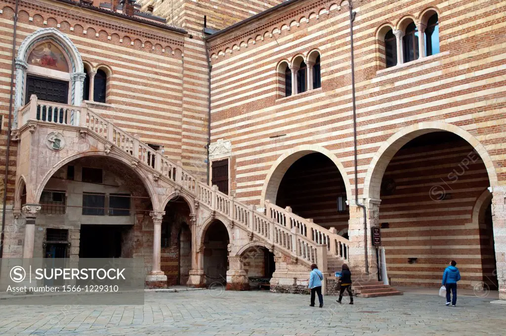 Scala della Ragione stairs at Corte Mercato Vecchio square old town Verona city the Veneto region northern Italy Europe