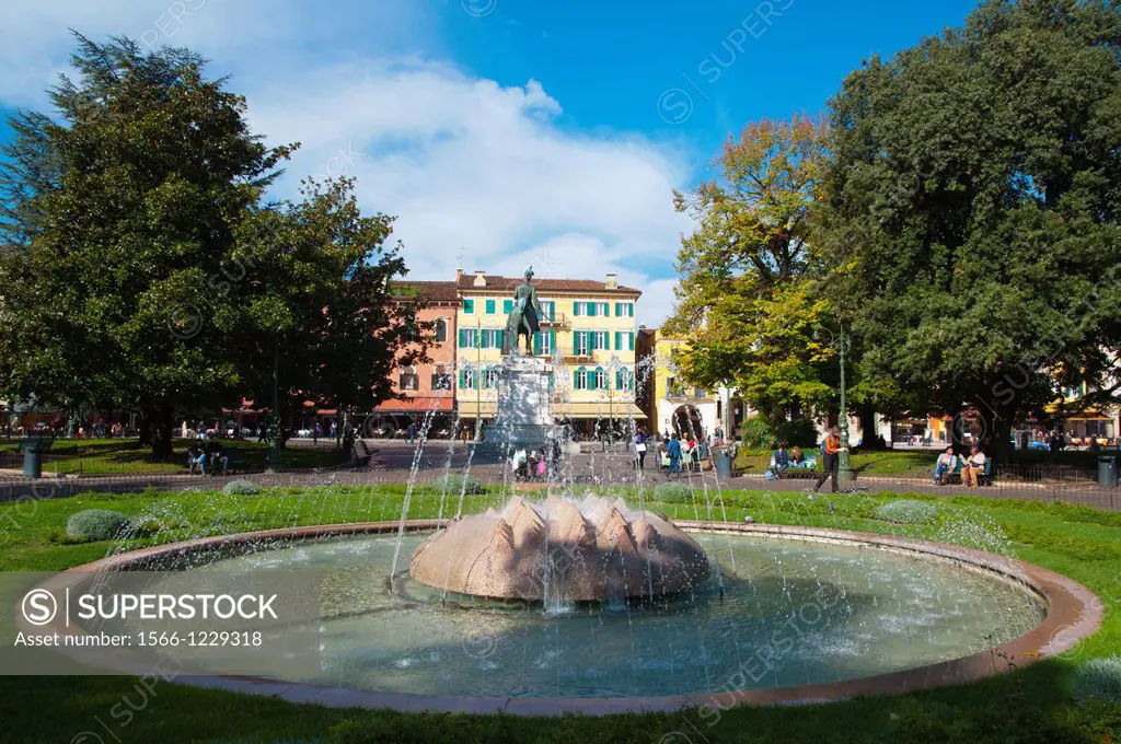 Small park and fountain in the middle of Piazza Bra square central Verona city the Veneto region northern Italy Europe