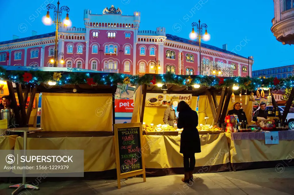 Christmas market stalls Namesti Republiky square new town Prague Czech Republic Europe